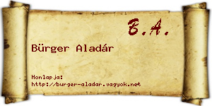 Bürger Aladár névjegykártya