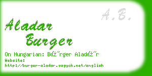 aladar burger business card